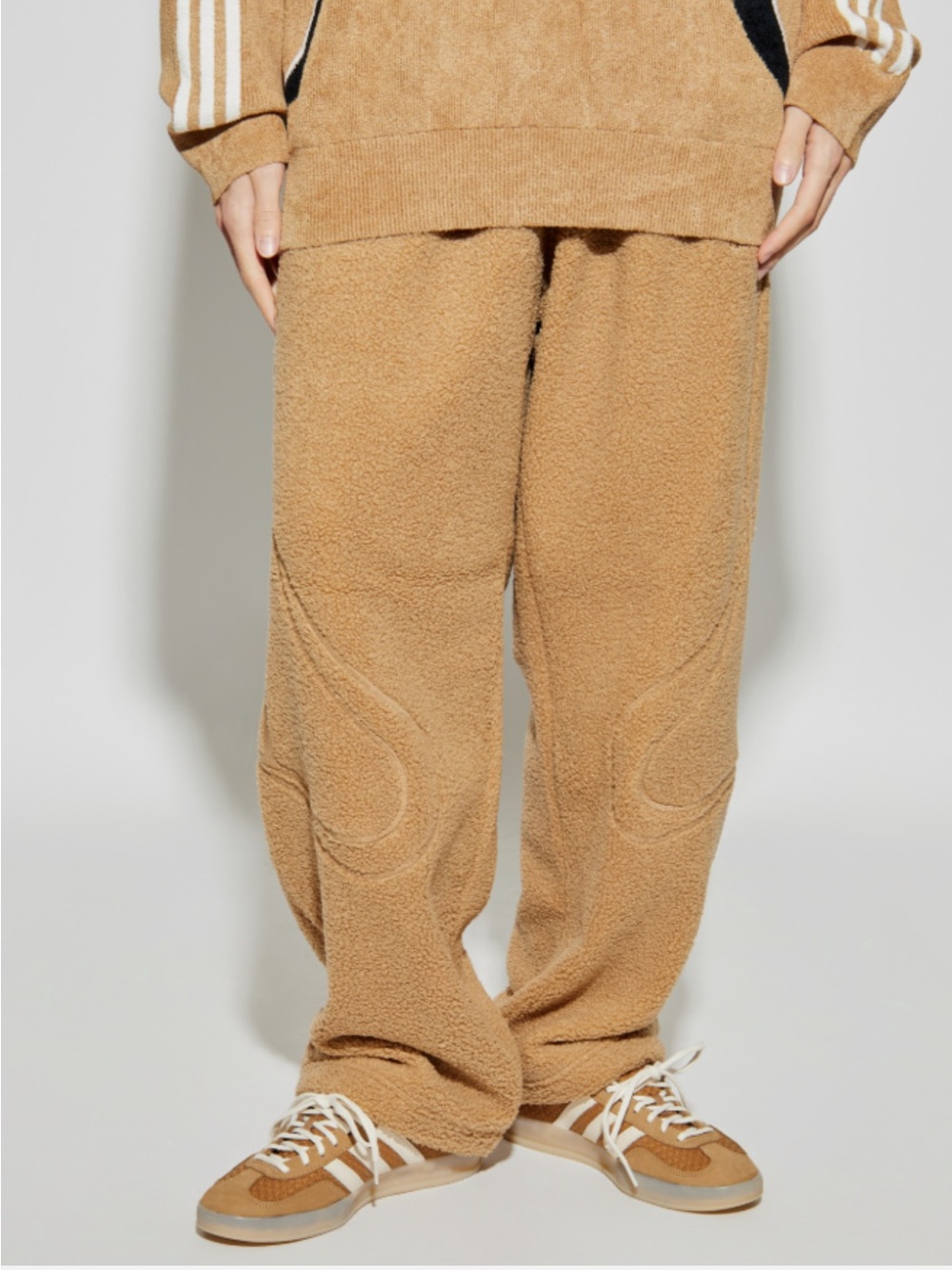 Adidas Borg Fleece Teamgeist Track Pants Oversized Brown Tan Size Large